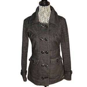 Billabong Womens Double-Breasted Striped Wool-Blend Peacoat Jacket With Button A